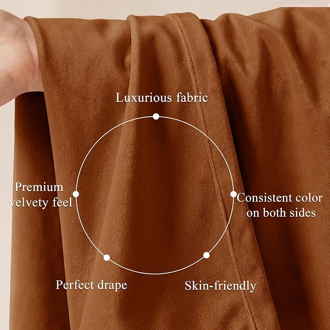 Burnt Orange Velvet Curtains Back Tab Extra Long, Window Back Tab Pinch Pleat - Image 4