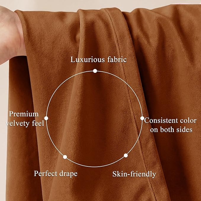 Burnt Orange Velvet Curtains Back Tab Boho Drapes, 300GSM Heavy Velvet - Image 4