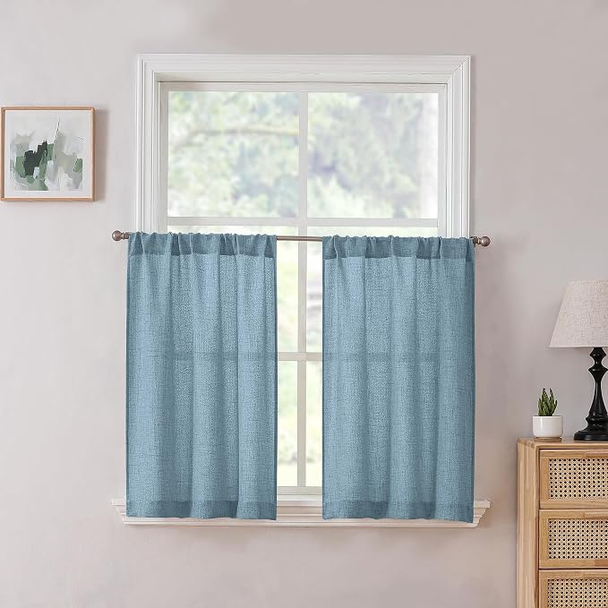 Tollpiz Linen Tier Curtain Rod Pocket Semi Sheer Half Kitchen Curtains Burlap by Tollpiz