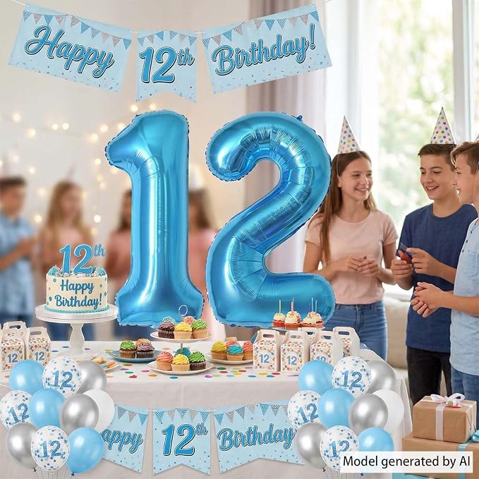 Light Blue Number 12 Balloon 40 Inch, Foil Numeral - Image 7