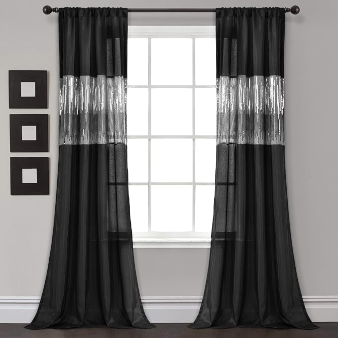Lush Decor Night Sky Window Curtain Panel, Single 42"W x 84"L Black by LushDecor