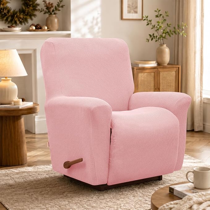 Recliner Chair Covers, 1-Piece Lazy Boy Recliner Covers, Dusty Pink | Washable - Image 6