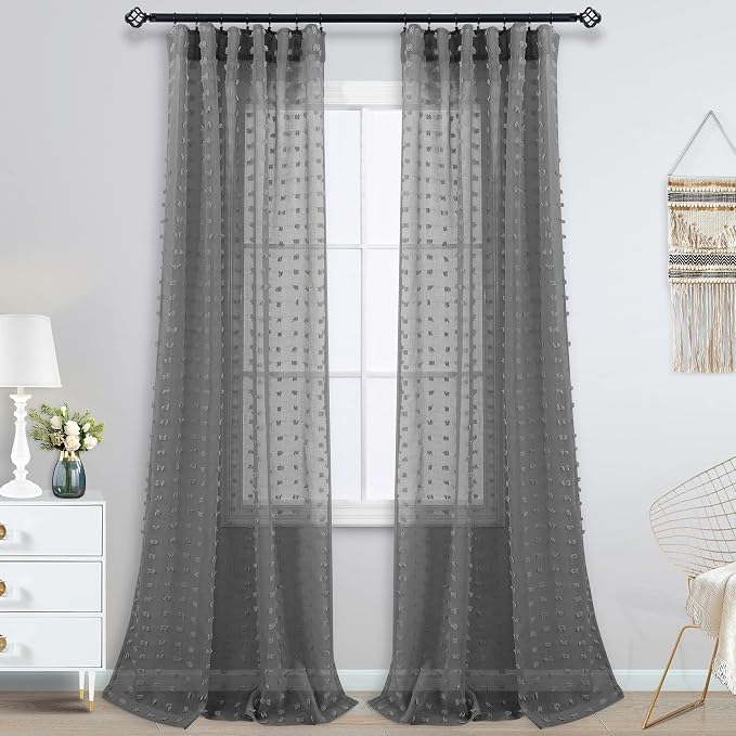 Pom pom Sheer Dark Grey Curtains - Image 8