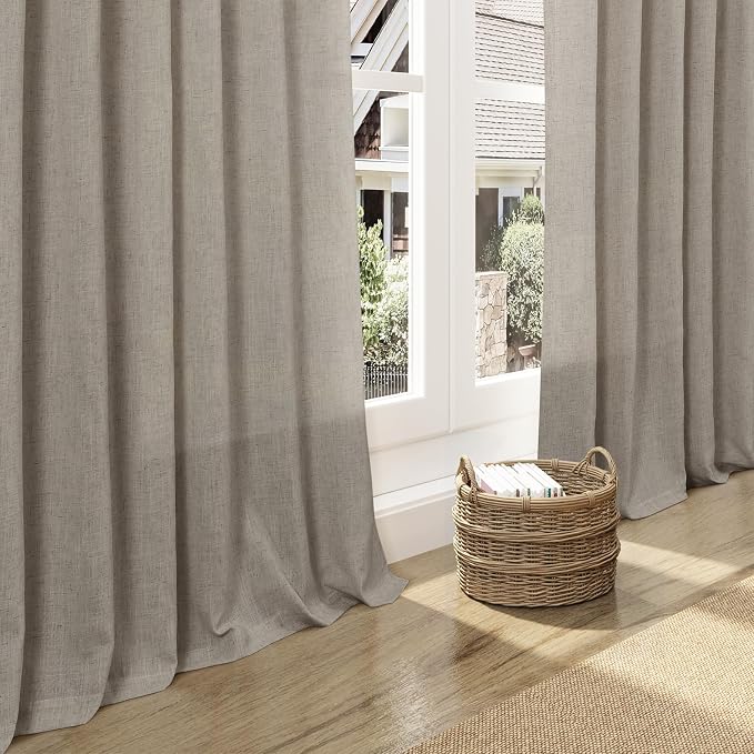 Grey Beige Curtains for Living Room 120 Inches Long Linen Light Filtering Semi - Image 5
