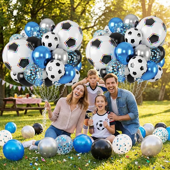 Biapian Soccer Balloons, Metallic Blue Silver Balloons - Image 6