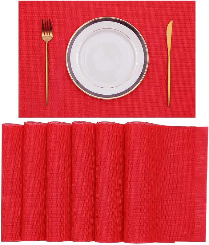 SHACOS Placemats Set of 6 Woven Vinyl Christmas Place Mats by SHACOS