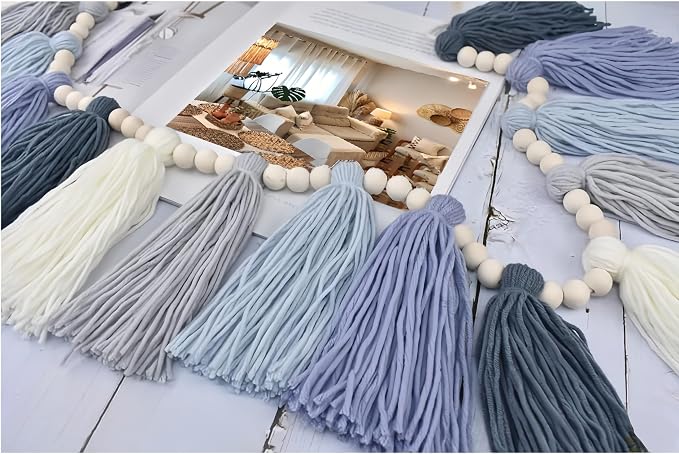 Tassel Garland with Wood Bead Jungle Leaves Garland Banner - Image 2