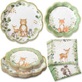 Kate Aspen Woodland Baby Shower Decorations, 62-Piece Disposable Paper Plates & Napkins Party Supplies for 16 Guests - Woodlands Animals Theme for Baby Boy Shower Table Decorations, Gender Reveal