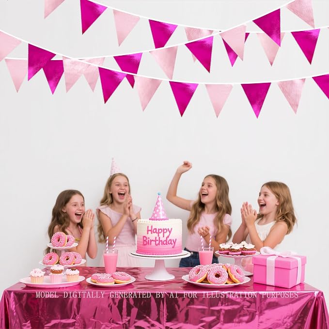 Hot Pink Party Decorations Metallic Fabric Gradient Pink Triangle Pennant - Image 5