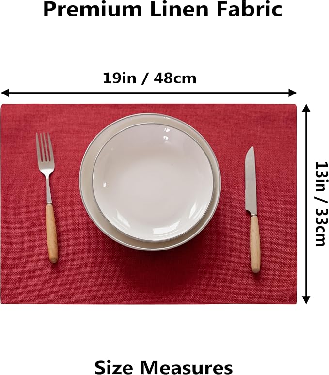 Demetex Red Placemats Set of 8 Fade Resistant Linen Placemats Modern Decorative - Image 2