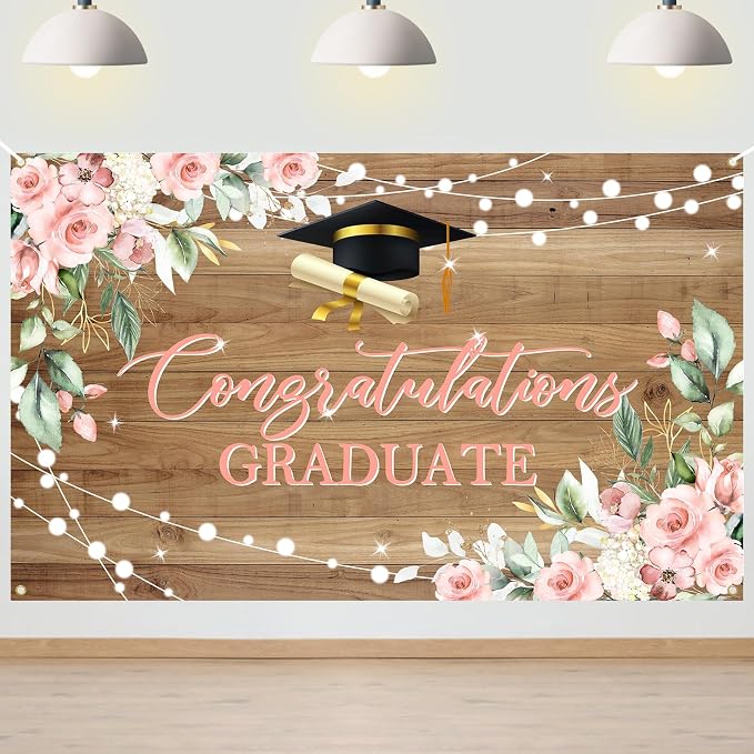 Rustic Wood Graduation Banner Congratulations Graduate Party Decorations by AVEZANO