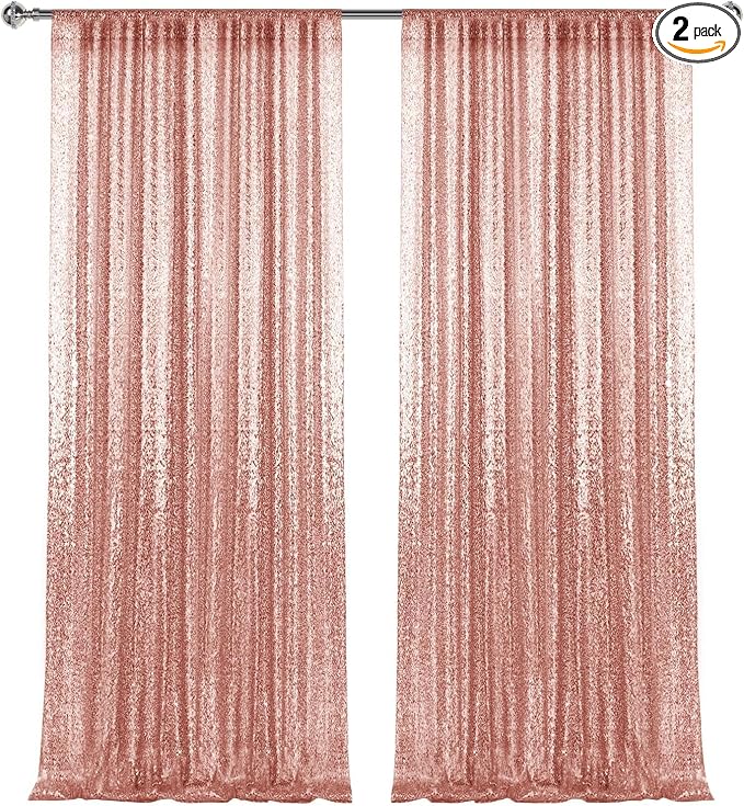 4×8FT-2PCS Rose Gold Sequin Backdrop Curtains Panels, Photography Backdrop by Pufogu