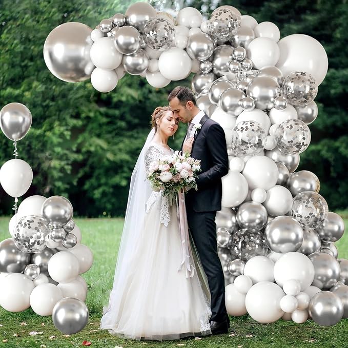 132pcs Silver and White Balloon Arch Kit Different Sizes of 18 12 10 Inch | - Image 4
