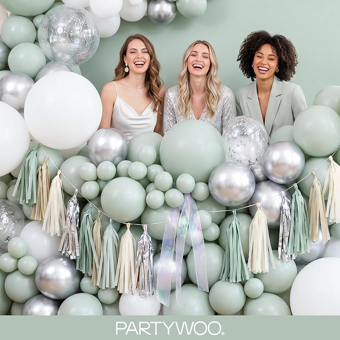PartyWoo Dusty Green Balloons 140pcs Sage Olive Eucalyptus Green Boho Color | - Image 5