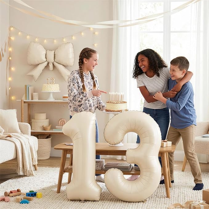 Cream 6 Balloons with Bow Balloons, 40 Inch Giant Self Inflating Beige Foil - Image 5