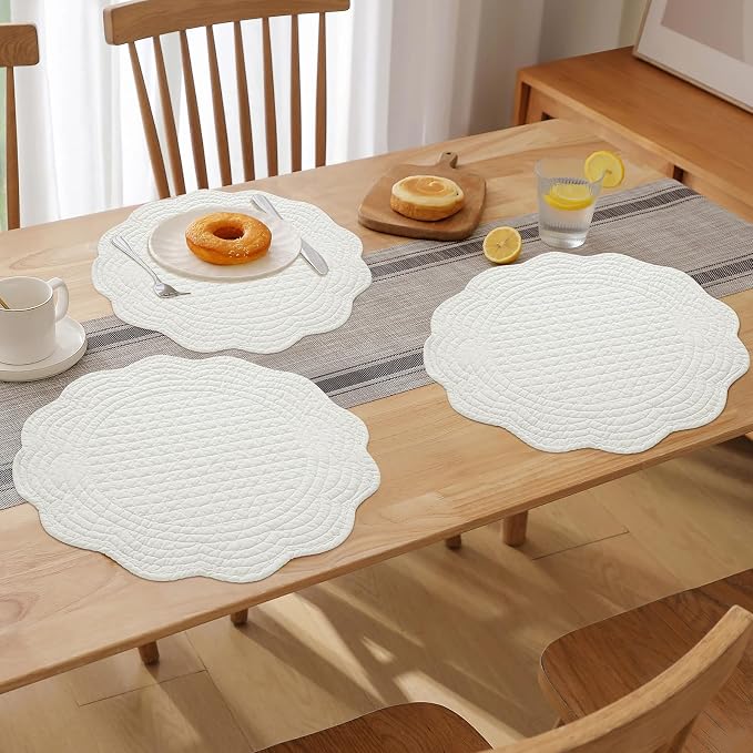 HOMBYS Quilted Placemats Set of 6 Washable Round Placemats - Image 6