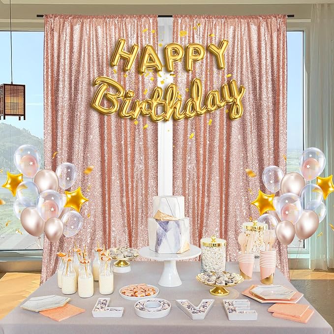 PartyDelight Rose Gold Sequin Backdrop Curtains 5x10ft 2 Sparkly Panels | 4 - Image 7
