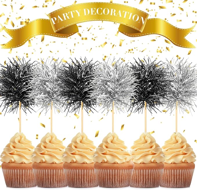 Chinco 100 Pcs Foil Firework Cupcake Toppers Sparkle Tinsel Cake Toppers Cake - Image 2