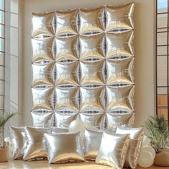 NISOCY 36PCS Metallic Silver Square Foil Balloons Wall Backdrop | Double Sided - Image 5