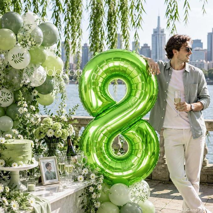 40 Inch Green Number 8 Balloon Lime Big Large Helium Number 0-9 | Giant Digital - Image 2