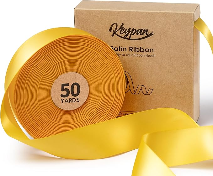 Yellow Ribbon 1-1/2 Inch x 50 Yards Double-Faced Satin Ribbons for Crafts Gift Wrapping Flower Bouquet Wedding Paper Holiday Decorating
