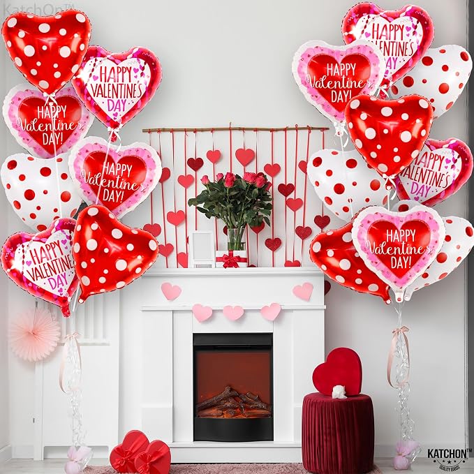 KatchOn White & Pink Heart Shaped Foil Balloons 18 Inch, Valentines Day - Image 4