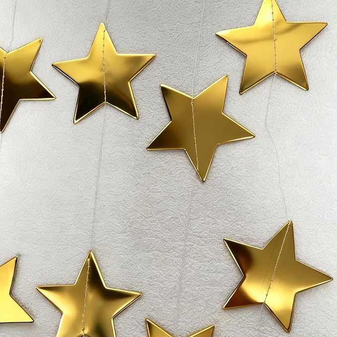 105 Feet Gold Star Garland, 8 Strands Glitter Paper Star String, 2.4 Inch - Image 7
