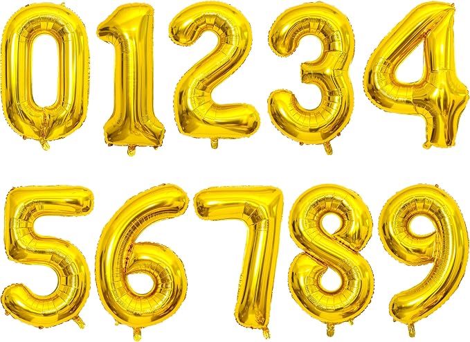 2 Set 20 Pcs Number Balloons 16 Inch Gold 0-9 Number Mylar Foil Balloons Gold by Unknown