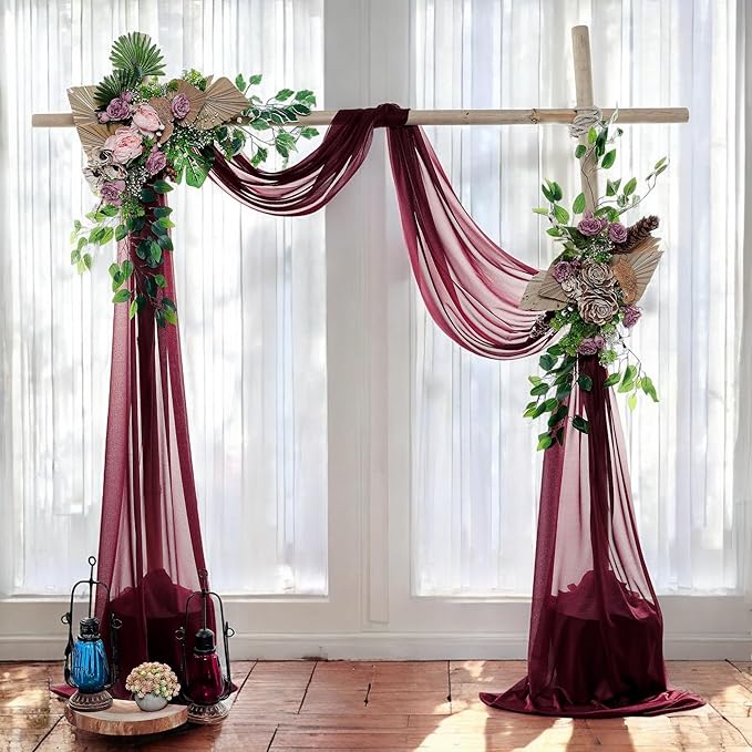 MDS Halloween Chiffon Draping Fabric - 2 Panel, 30" Wide x 20ft Long - Sheer Spooky Arbor & Canopy Drapery for Haunted House Backdrops, Party Ceilings, DIY Costumes & Themed Events - Burgundy