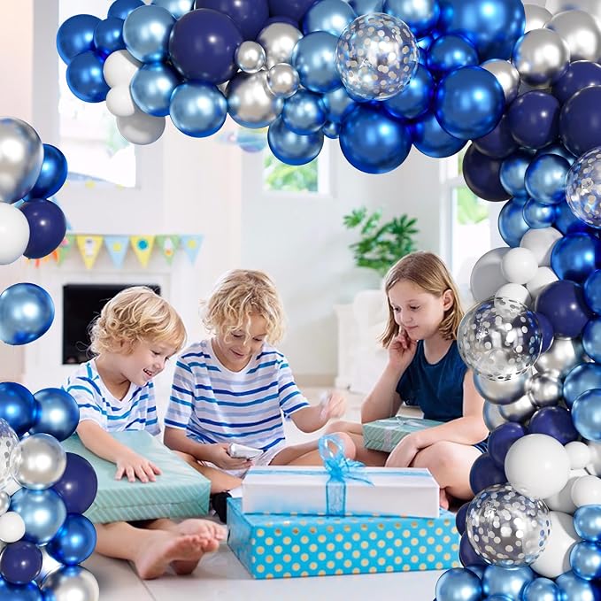 156Pcs Blue Silver Balloons Garland Arch Kit Different Size | Navy Royal - Image 3