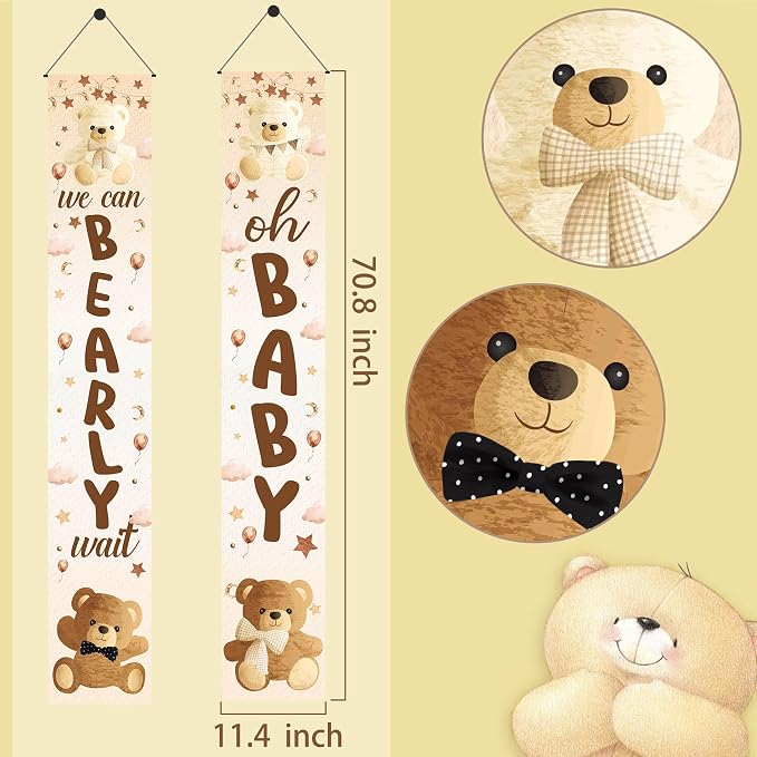 We Can Bearly Wait Baby Shower Decorations 2Pcs Bear Baby Shower Porch Sign - Image 3