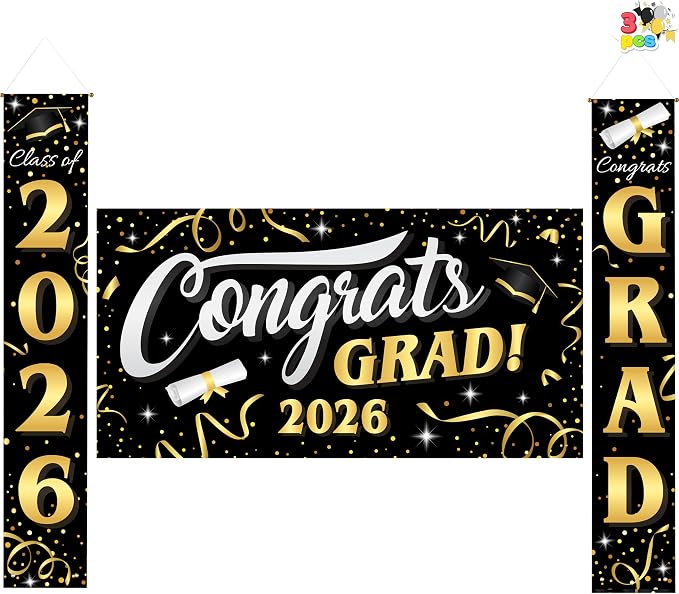 JOYIN 3 Pcs Graduation Decorations Class of 2026, Large Graduation Banners Set by JOYIN