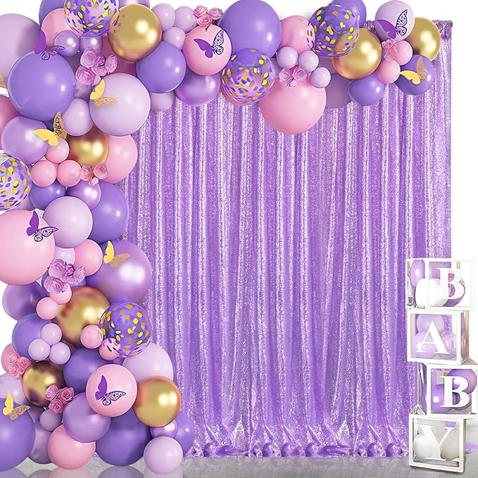Lavender Sequin Backdrop Curtains 4 Pcs 2ftx8ft Glitter Shimmer Fabric | - Image 2