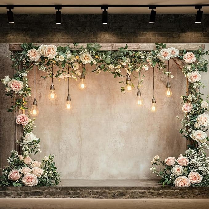 10x8ft Country Wedding Photography Backdrop Floral Rustic Roses Farmhouse Wooden Door Backdrop Pink Flower Birthday Baby Shower Wedding Bridal Party Banner Photo Booth Props Anniversary Background