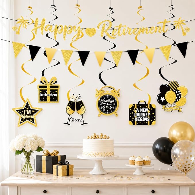 17 Pcs Black Gold Retirement Party Decorations - Image 7