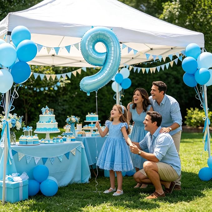 40 Inch Light Blue Number 9 Balloon | Foil 9 Birthday Balloon - Image 5