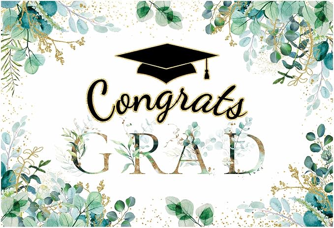 Funnytree 82" x 59" Greenery Graduation Backdrop Congrats Grad Class of 2026 by Funnytree