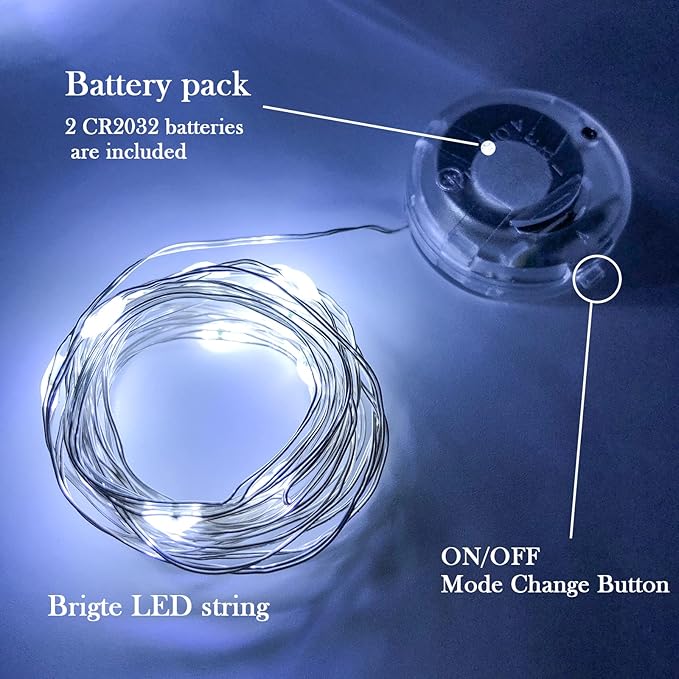 Twinkle Fairy Lights Battery Powered 3 Modes with Timer Firefly Lights 20 LED on 7.2feet Silvery Copper Wire for DIY Wedding Party Christmas Halloween Centerpiece Decorations 15 Pack (Cool White)
