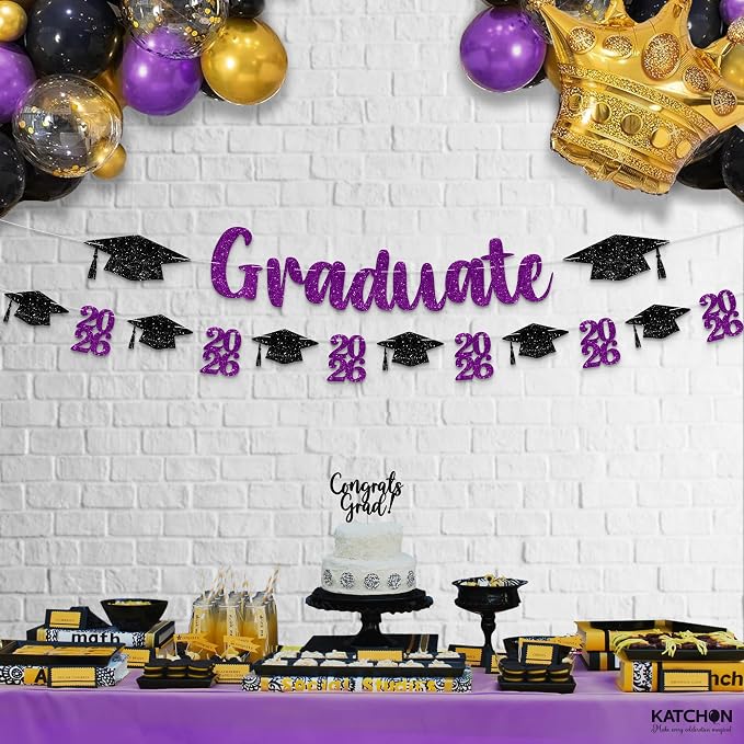 KatchOn Glitter Purple and Black Graduation Decorations 10 Feet | Pre- Strung - Image 7