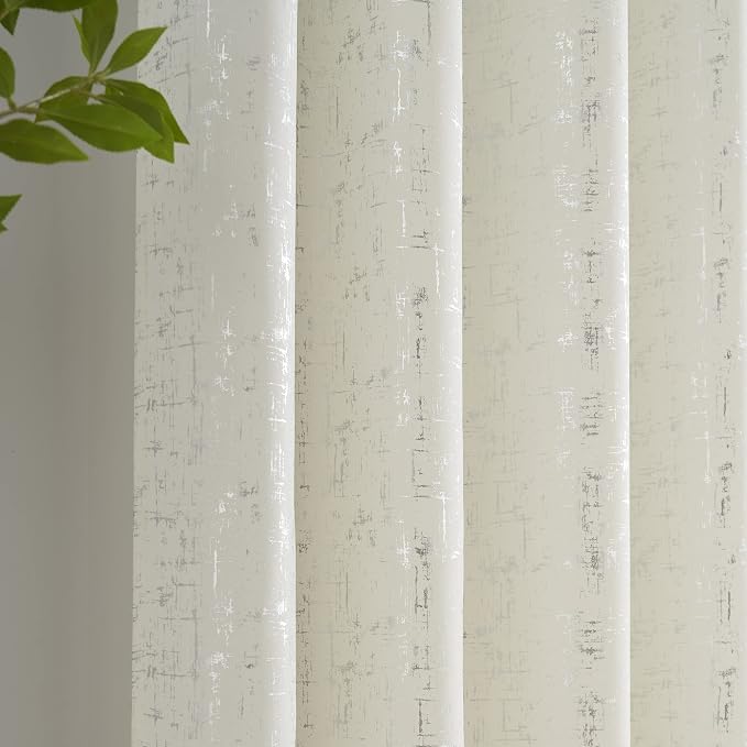 Taisier Home Silver Foil Print Linen Textured Curtains Geometric Dots Pattern - Image 2