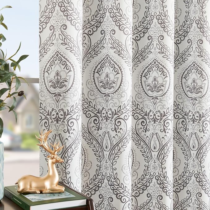 jinchan Brown Blackout Curtains 84 Inch Damask Vintage Grommet 2 Panels | Room - Image 2