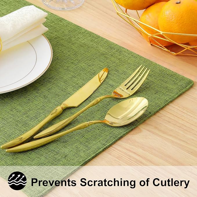 Faux Cotton Linen Placemats Set of 4, Cloth Washable Farmhouse Dining Table Mats - Image 4