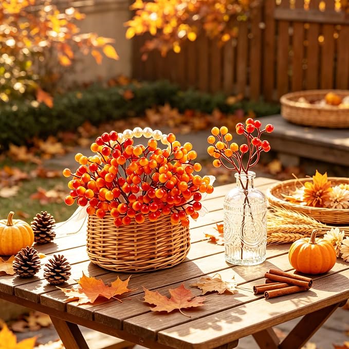Fangoo 20 Pack 7 Inch Fall Artificial Orange Berry Stems Orange Berries Picks - Image 4