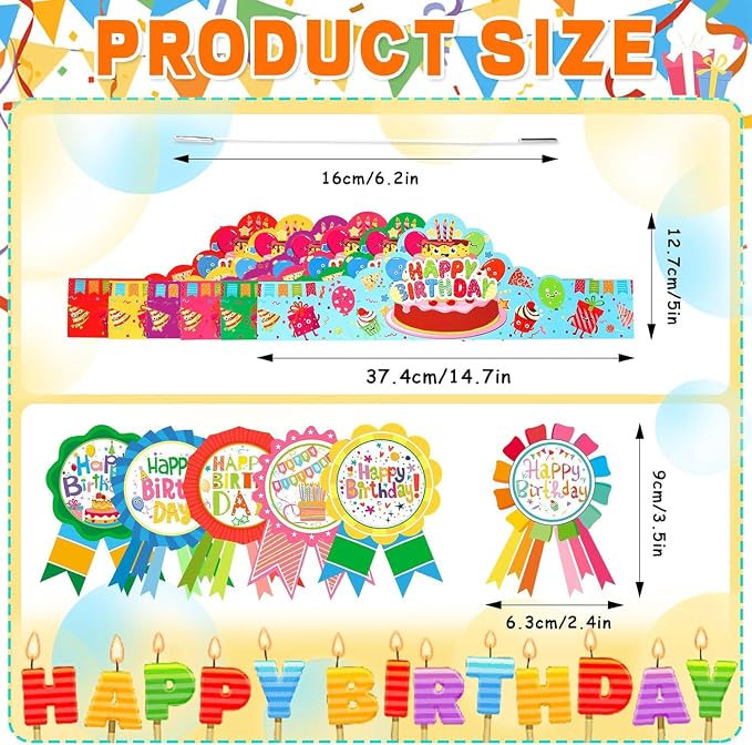 QAUYETM72 PCS Birthday Crowns Classroom Include 36 Colorful Birthday Paper Hats - Image 2