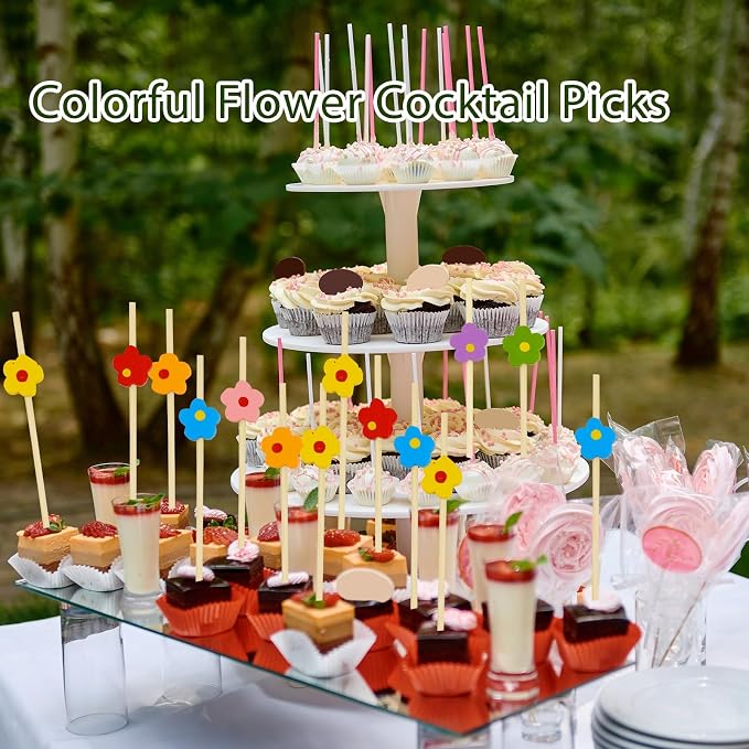 100PCS Colorful Flower Cocktail Picks 4.7 Inch, Fancy Toothpicks - Image 7