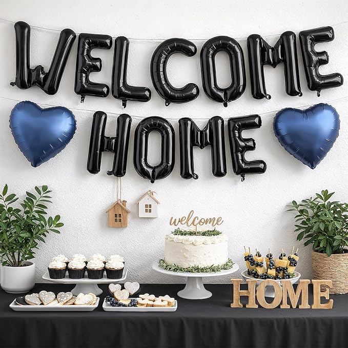 Welcome Home Balloons Navy Blue Black, 16Inch Welcome Home Foil Balloons Banner - Image 5