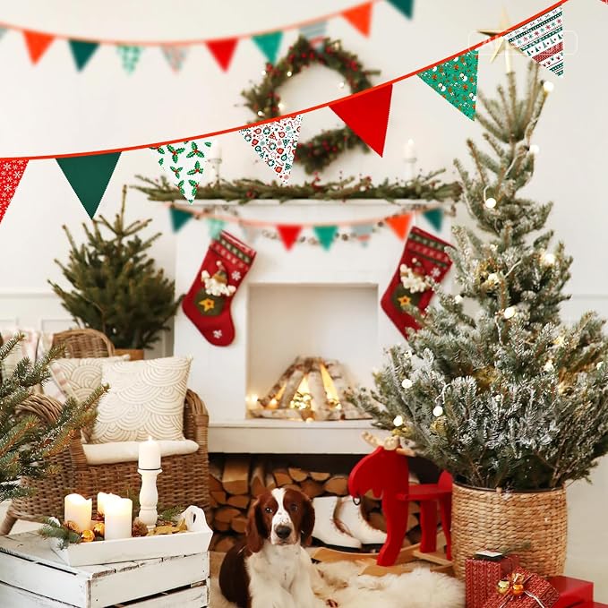 G2PLUS Christmas Triangle Bunting Banner, 39Ft Cotton Pennant Banner, Home and - Image 5