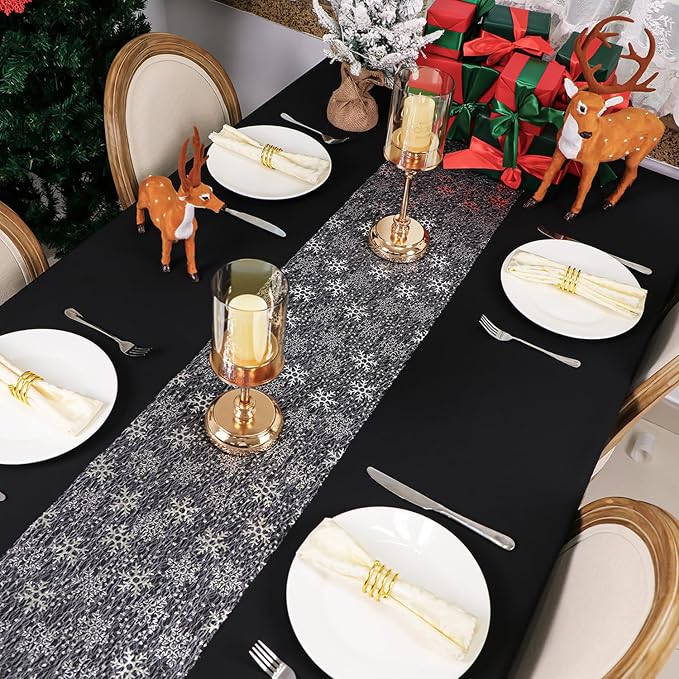 Snowkingdom Christmas Snowflake Silver Table Runner 11 Inch x 100 Feet Sparkly - Image 4