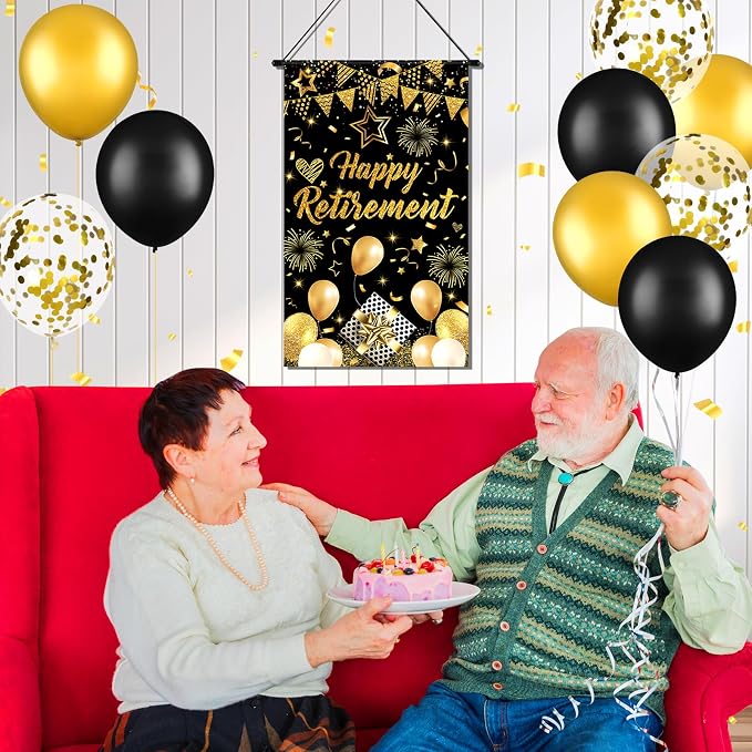 Black Gold Retirement Door Sign Decorations Happy Retirement Door Banner Small - Image 4