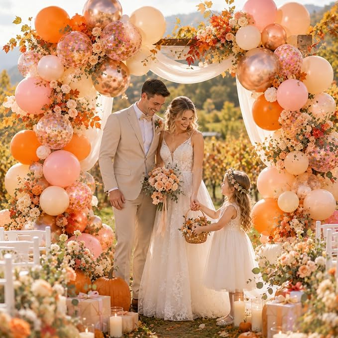 Fall Balloons 55pcs, Thanksgiving Orange Pink Gold Confetti Balloons Set | Fall - Image 6